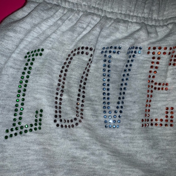 NEW VS PINK Size SMALL Rainbow Rhinestone Bling Set. Campus Pant & Sweatshirt. - Picture 12 of 14